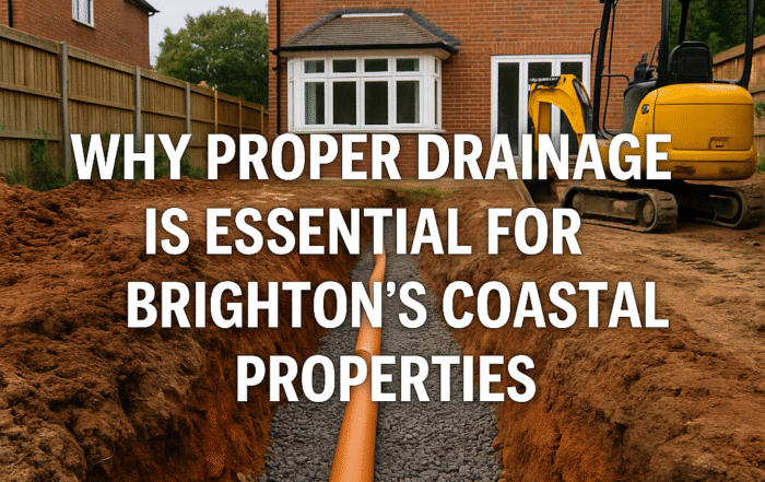 Drainage trench being installed on a Brighton property