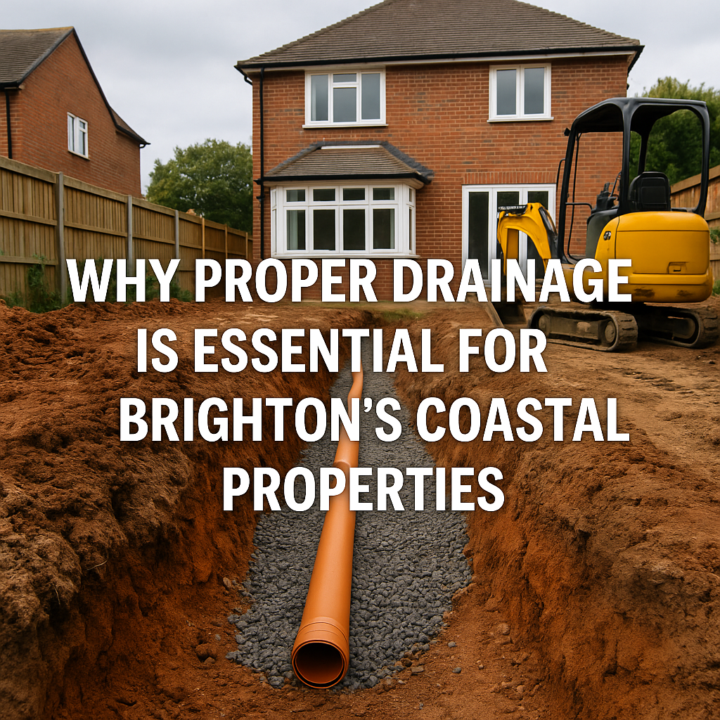 Drainage trench being installed on a Brighton property